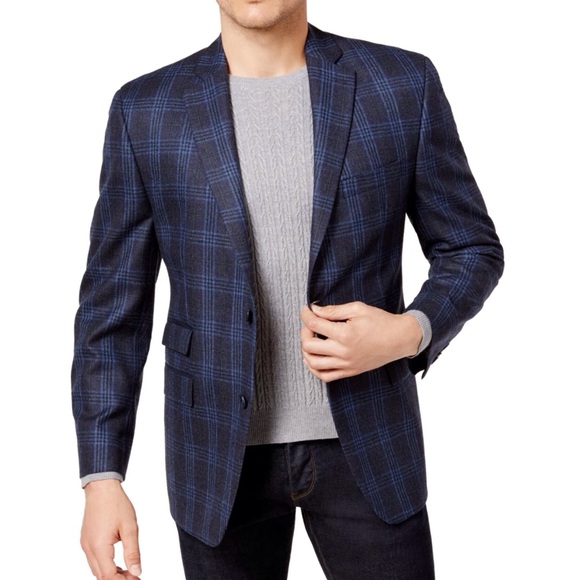 Michael Kors Mens Plaid Blazer 100% Wool Size 42S Tailored Suit Jacket Blue - Picture 1 of 16
